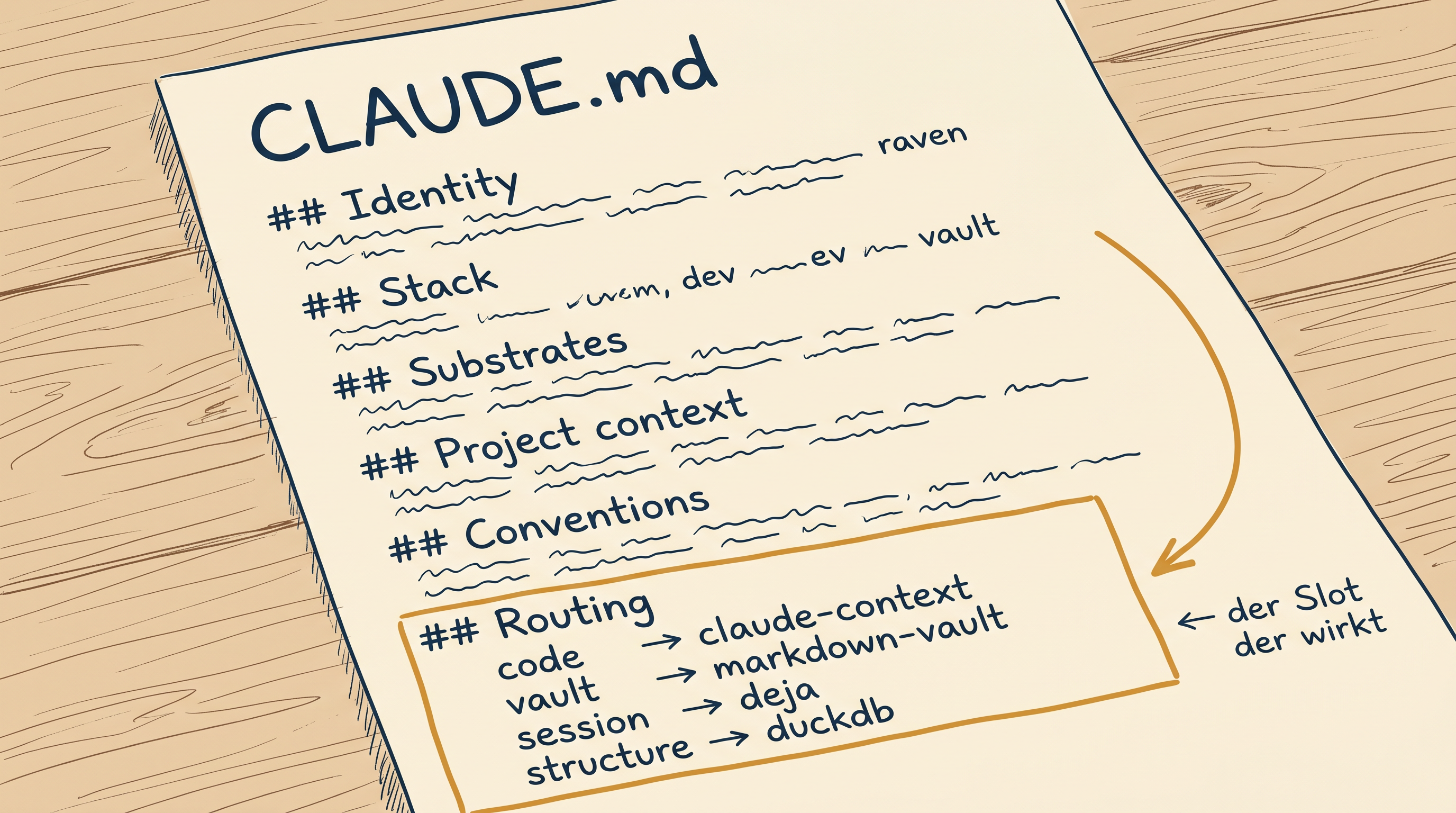 CLAUDE.md mit Routing-Block am Boden