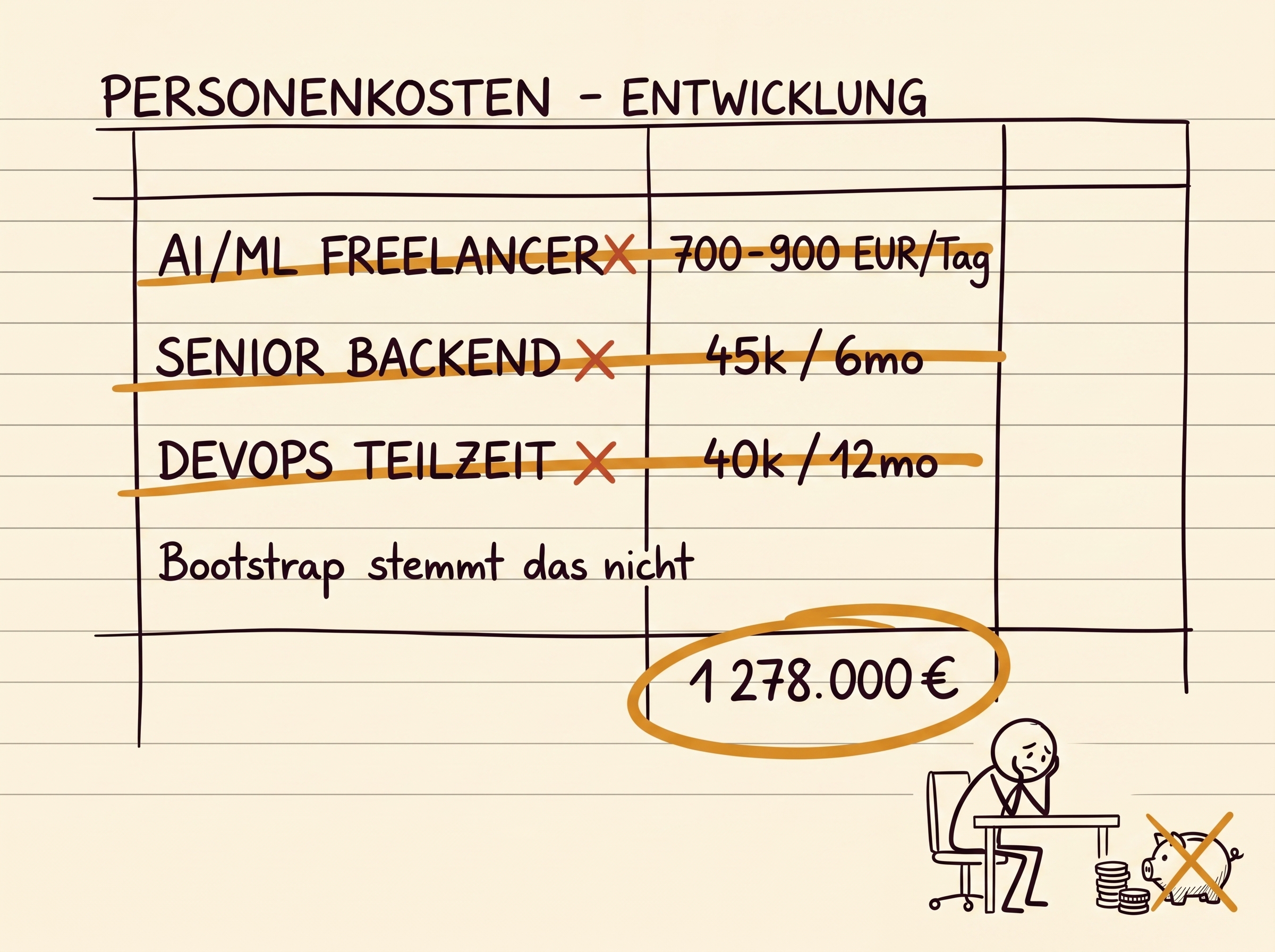 Handgezeichnetes Kassenbuch, Freelancer-Posten durchgestrichen